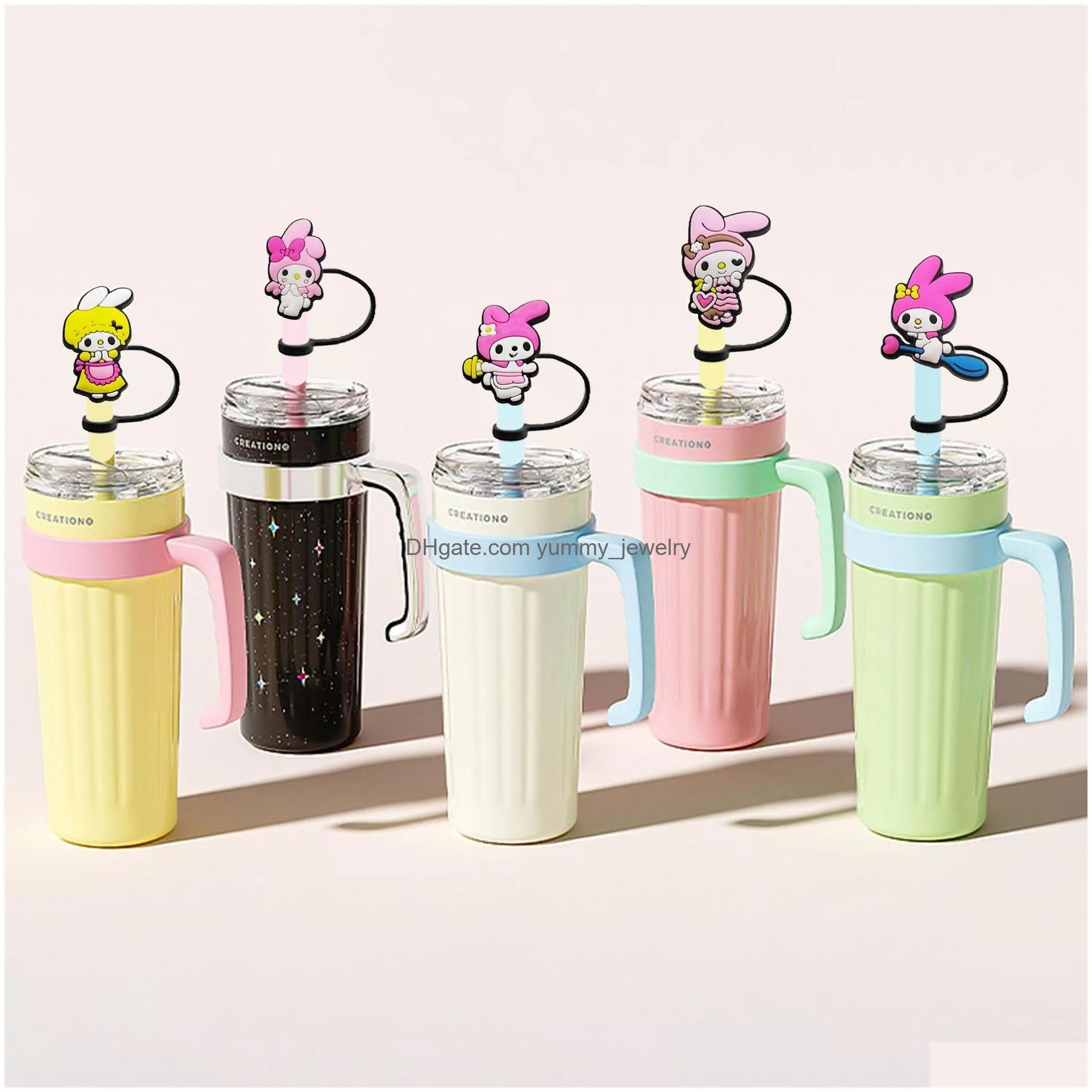 childhood melody silicone straw toppers accessories cover charms reusable splash proof drinking dust plug decorative 8mm/10mm straw