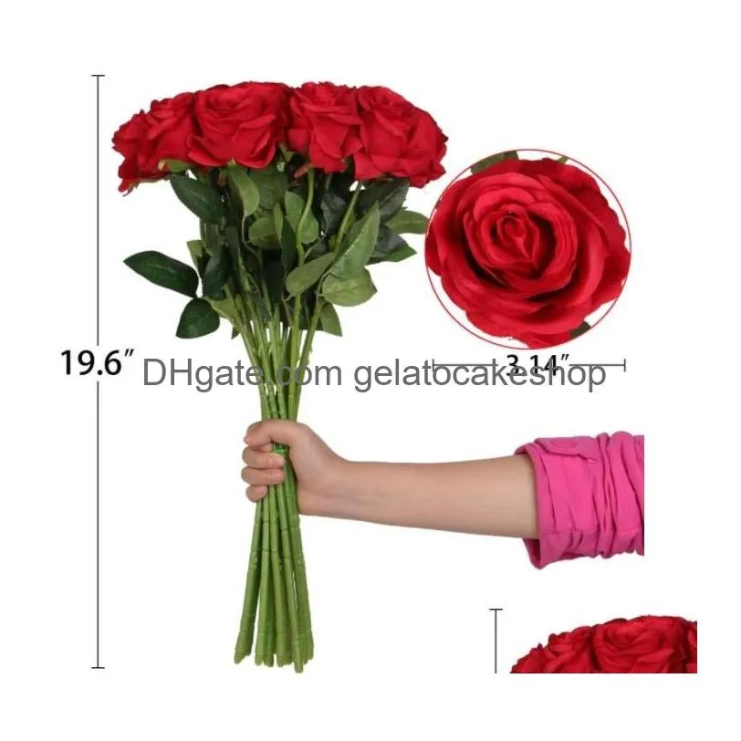 20 inch artificial rose flowers for valentines day roses real touch silk rose single fake flower long stem bouquets for home wedding party