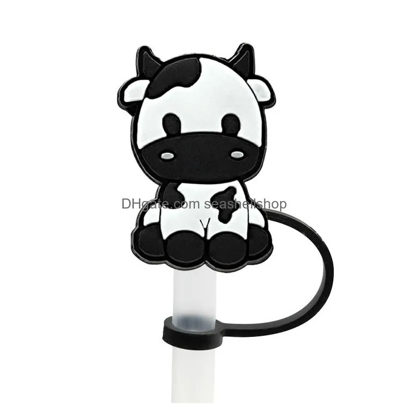 Drinking Straws Cute Cow St Er Topper Sile Accessories Charms Reusable Splash Proof Drinking Dust Plug Decorative Diy Your Own 8Mm Dro Dhyfs