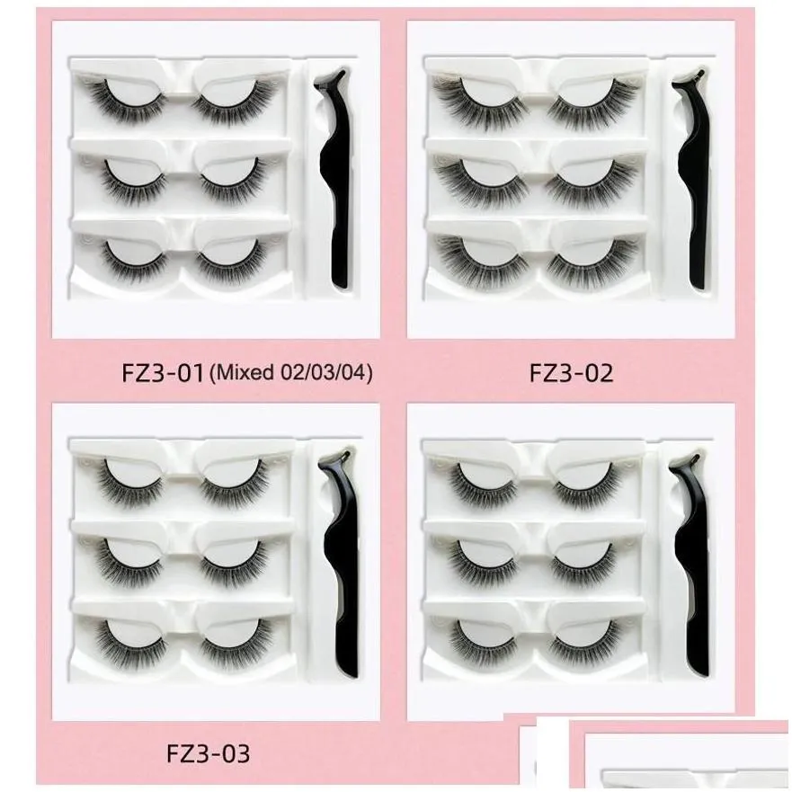 false eyelashes makeup 3d self adhesive lashes 3 pairs fake eyelash with tweezer extension handmade lash soft comfortable thick cros