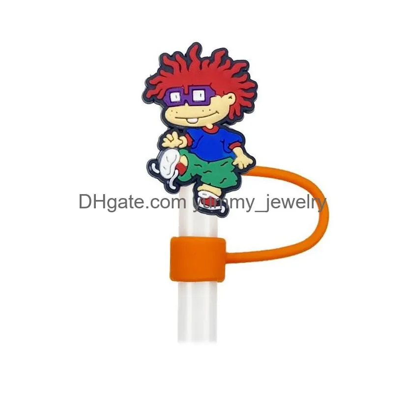 22colors childhood rugrats silicone straw toppers accessories cover charms reusable splash proof drinking dust plug decorative 8mm/10mm straw