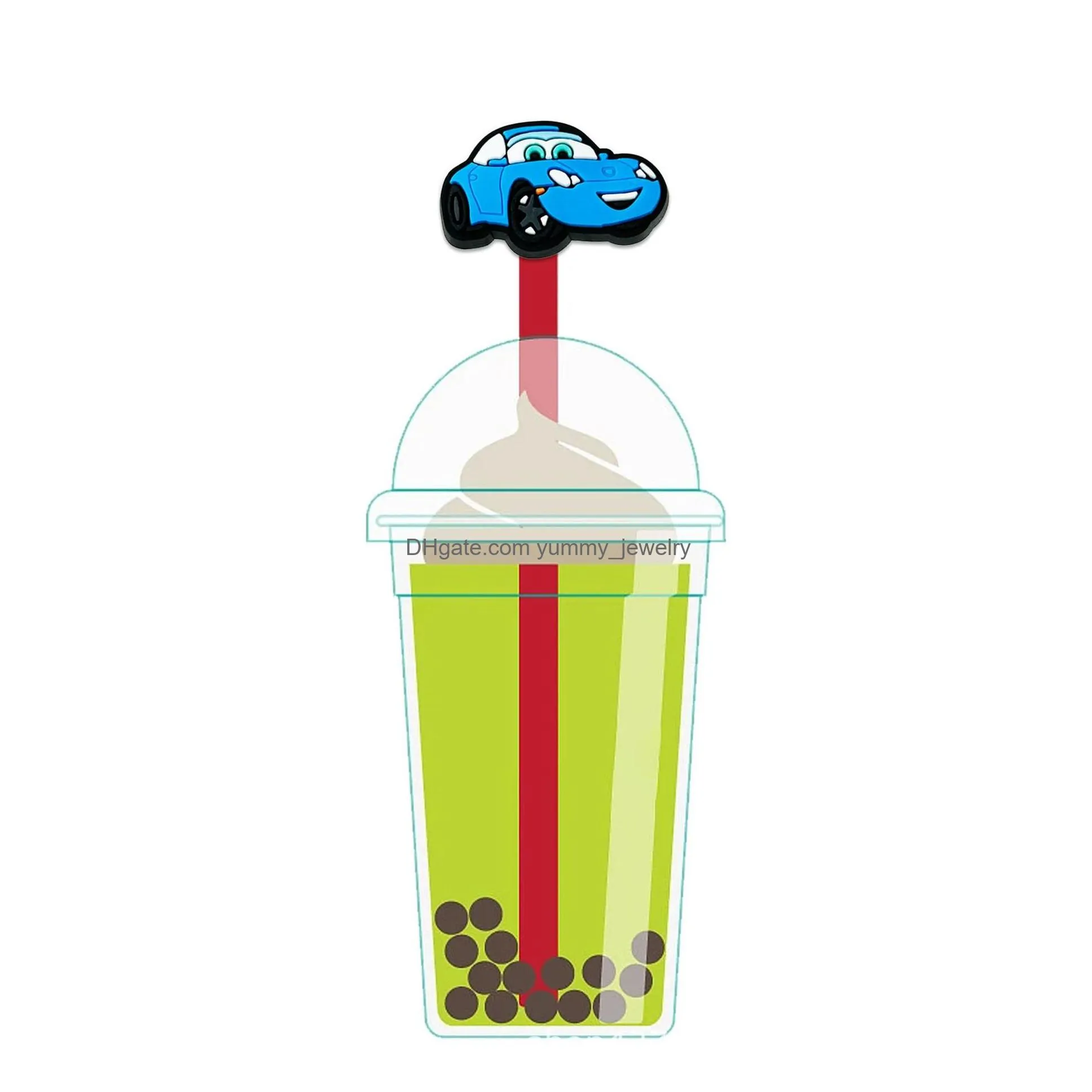 boys cars silicone straw toppers accessories cover charms reusable splash proof drinking dust plug decorative 8mm/10mm straw party