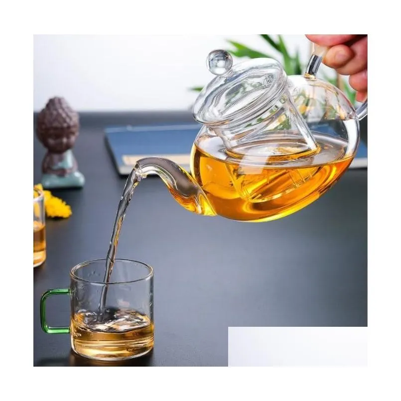 teapots heat resistant glass tea pot practical bottle flower tea cup glass teapot with infuser tea leaf herbal coffee