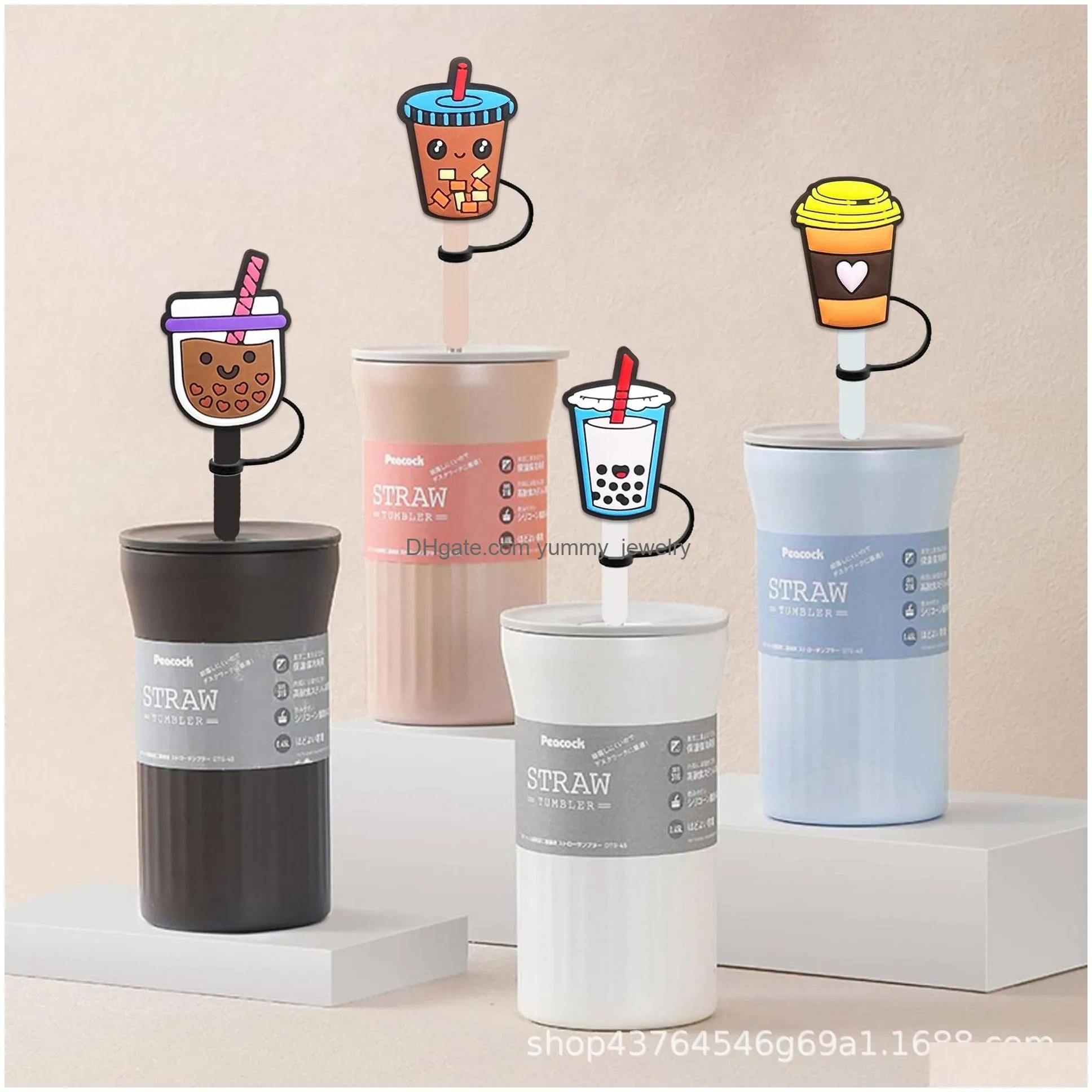 girls icecream coffee milk tea animals silicone straw toppers accessories cover charms reusable splash proof drinking dust plug decorative 8mm/10mm straw
