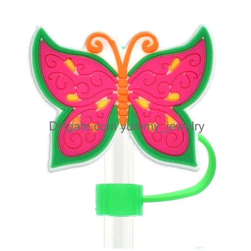 colorful butterfly silicone straw toppers accessories cover charms reusable splash proof drinking dust plug decorative 8mm/10mm straw