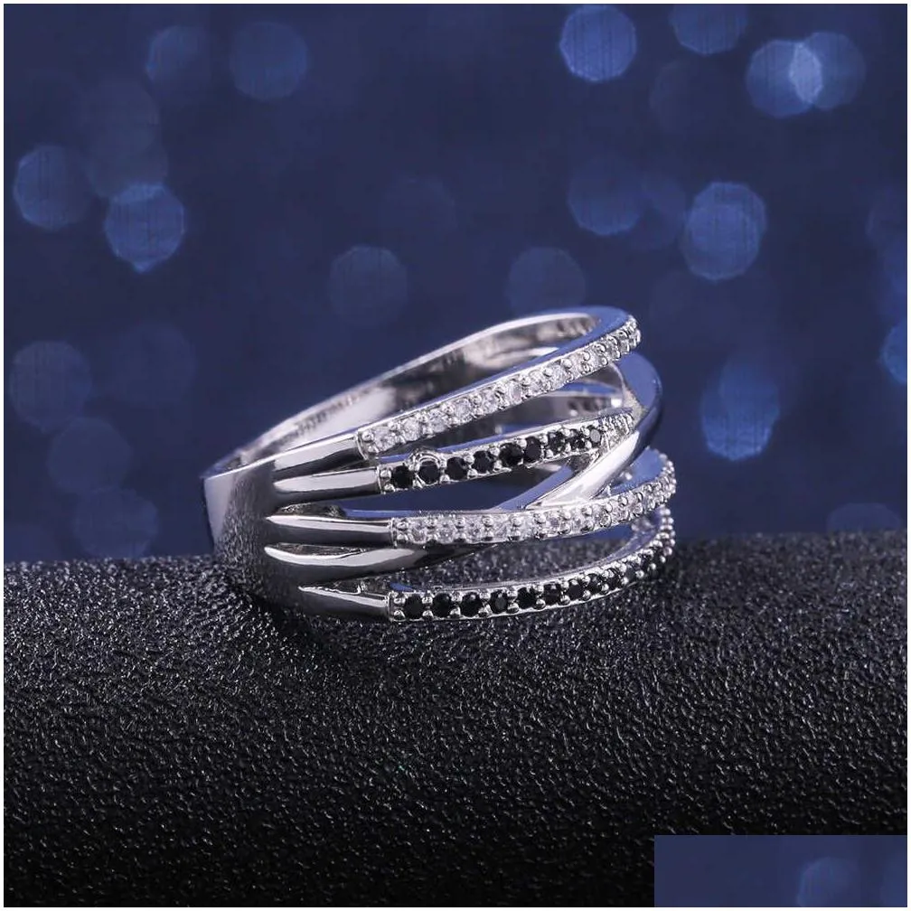 Band Rings Huitan New Ethnic Style Women Finger Rings With Blackwhite Stone Micro Paved Surprise Gift For Trendy Jewelry Q9298362 Dro Otydr