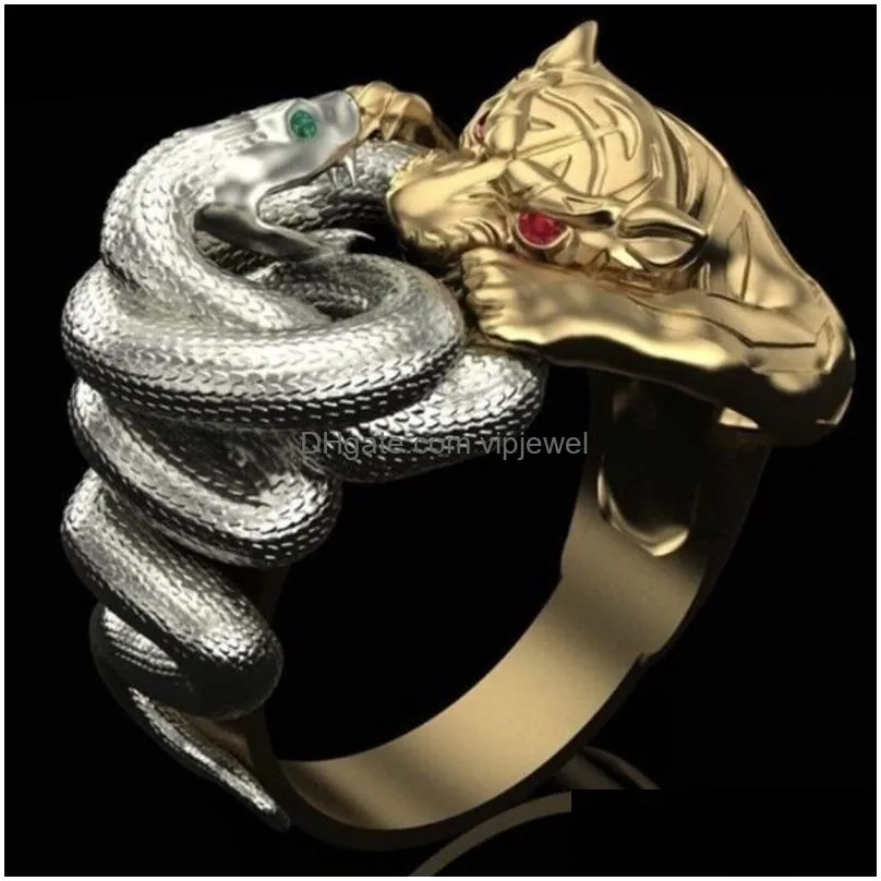 solitaire ring punkboy creative rings for men snake tiger panther battle fighting design male ring punk fashion hip hop animal party jewelry