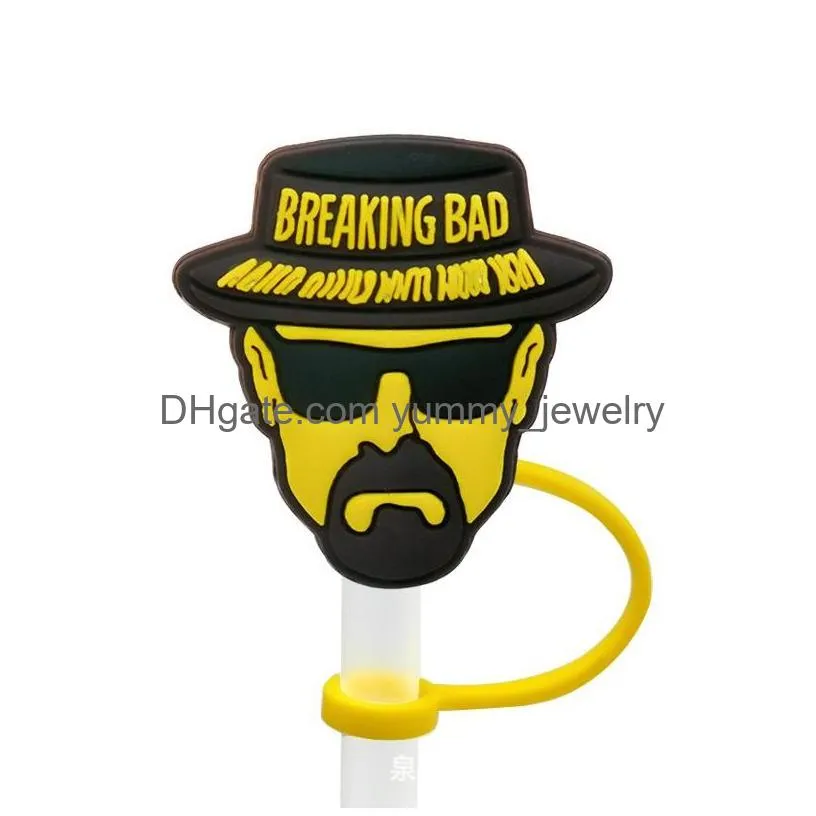 movie breaking bad silicone straw toppers accessories cover charms reusable splash proof drinking dust plug decorative 8mm straw party