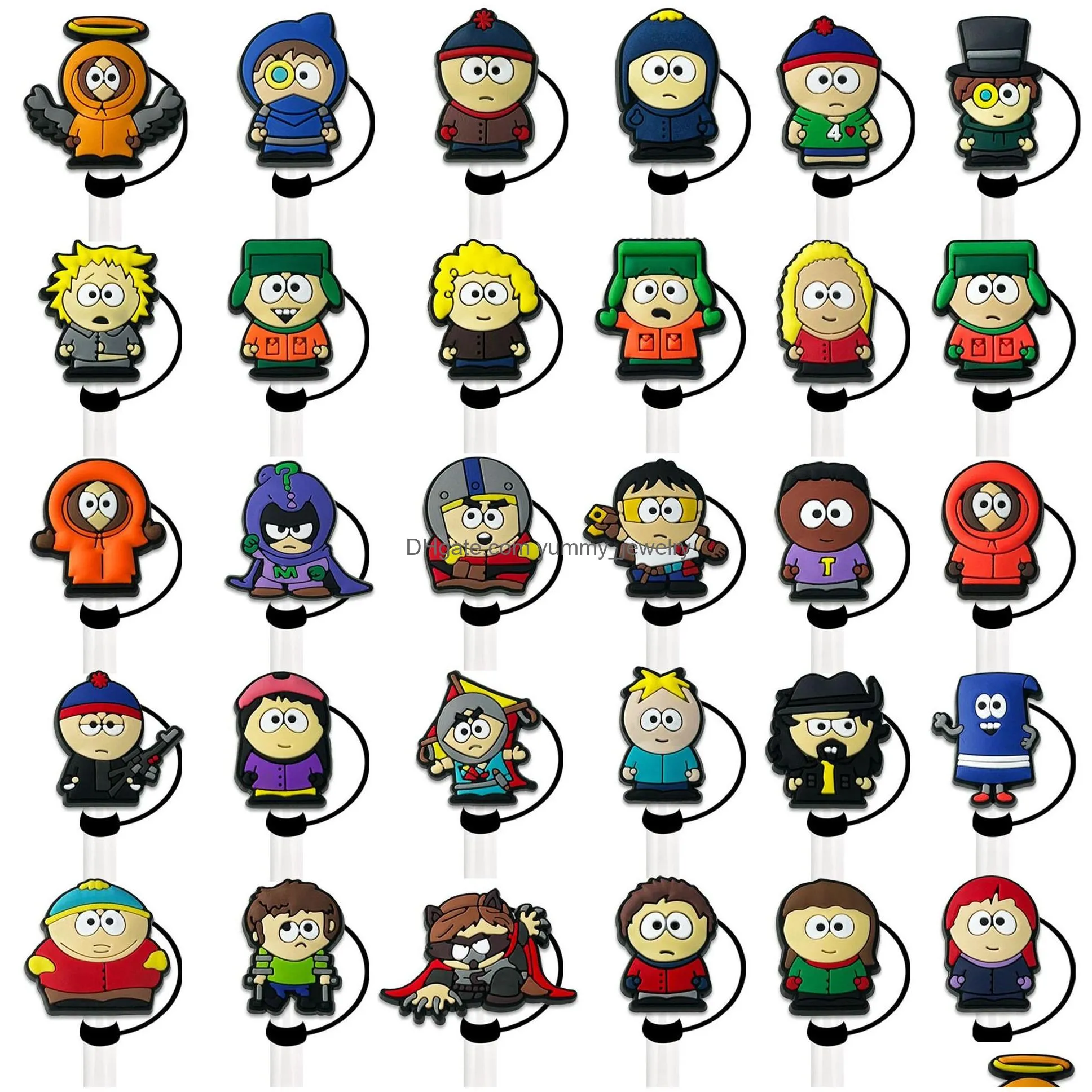 46colors south park silicone straw toppers accessories cover charms reusable splash proof drinking dust plug decorative 8mm/10mm straw