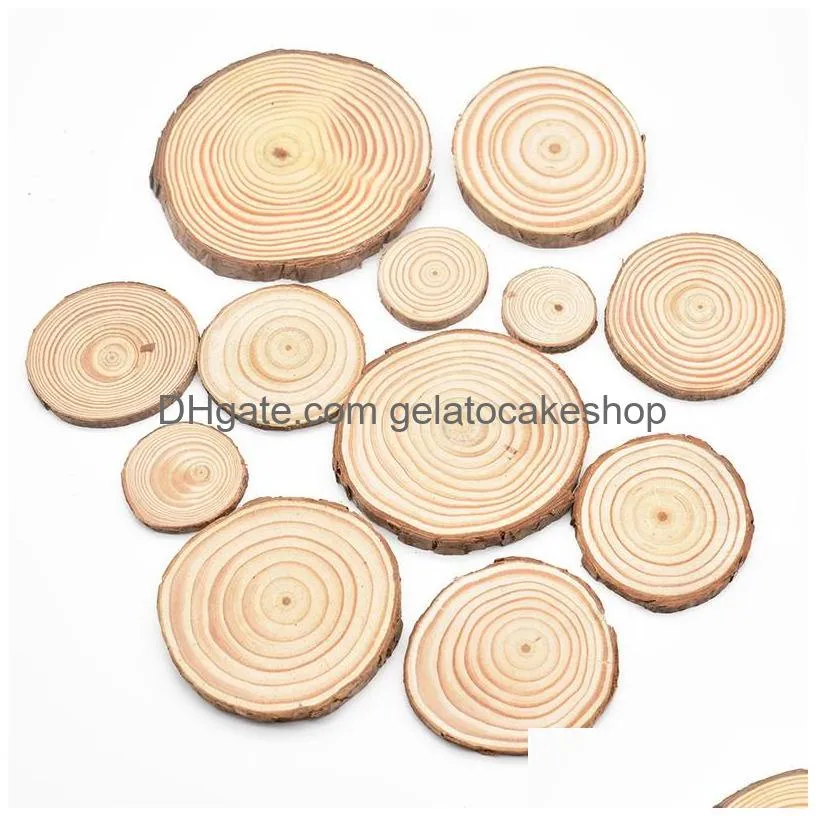 3-12cm thick natural pine round unfinished wood slices circles with tree bark log discs diy crafts wedding party painting