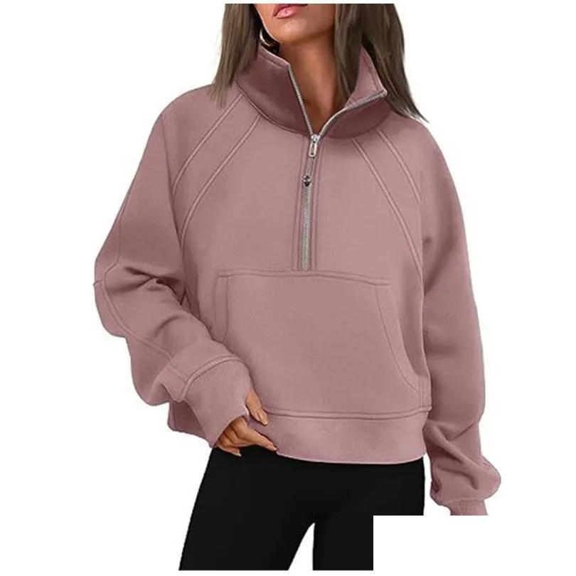 lu-88 yoga scuba half zip hoodie jacket designer sweater women`s define workout sport coat fitness activewear top solid zipper sweatshirt sports gym