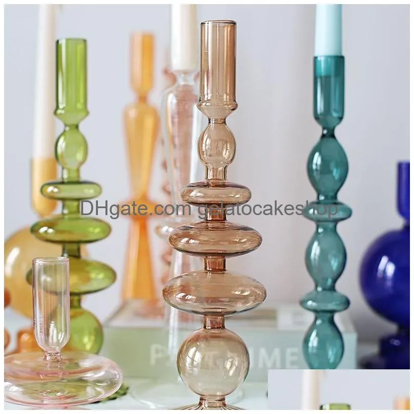 nordic glass candle holders romantic dinner home decoration candlestick for birthday wending candle holder wax portavelas decor