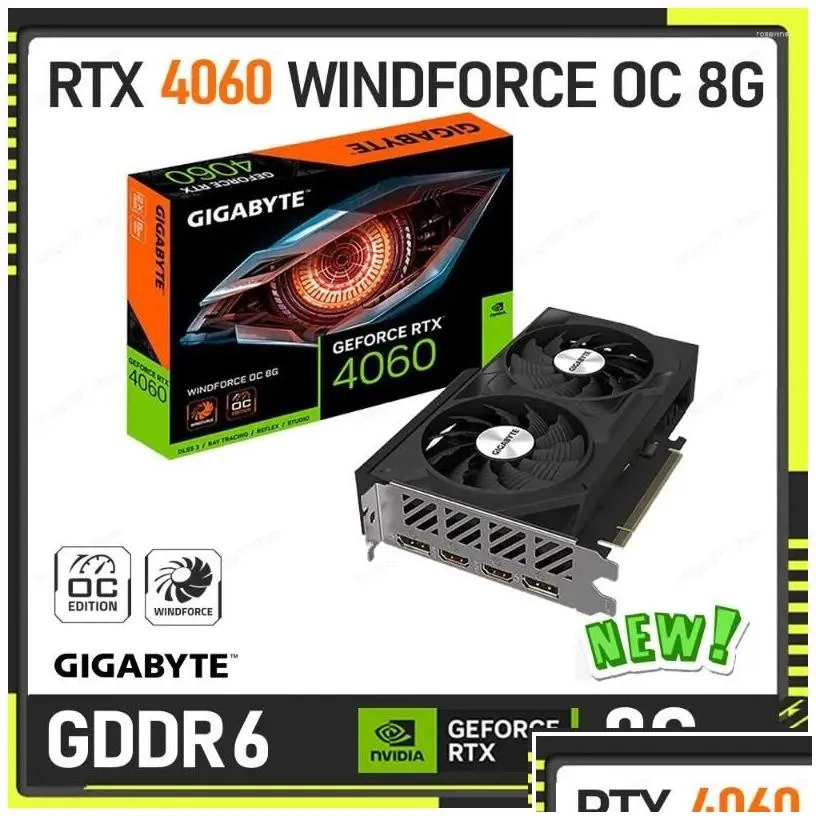 graphics cards gigabyte geforce rtx 4060 windforce oc 8g card 8gb 128-bit pci-e 4.0 gddr6 video double fans overlocking drop deliver