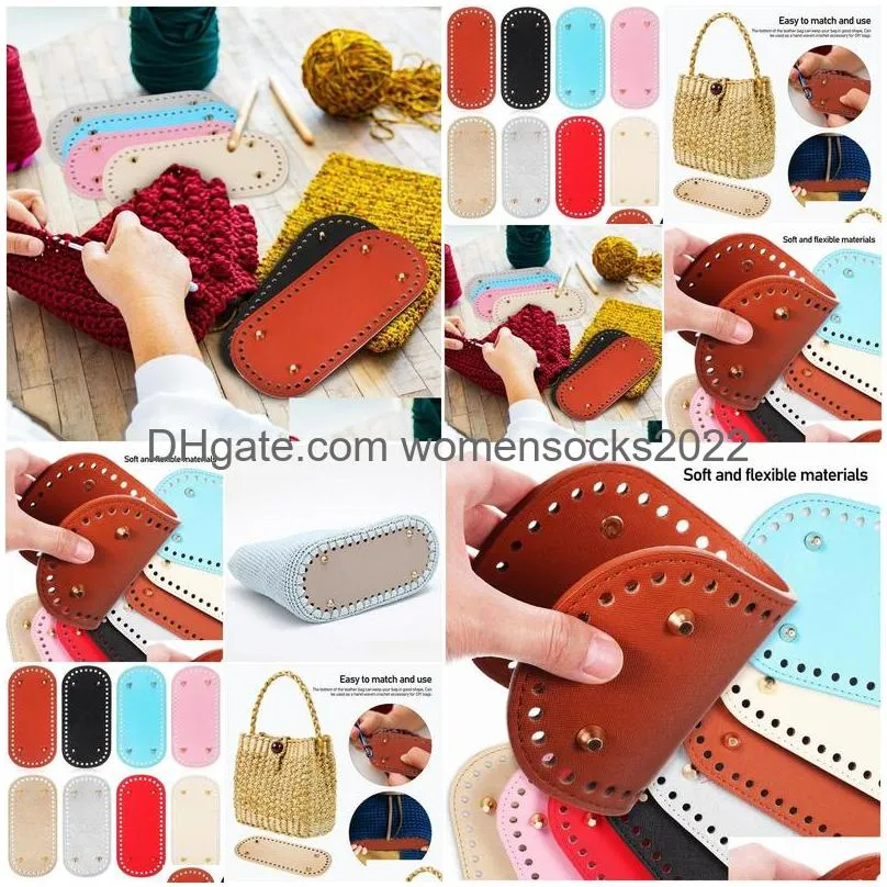 pu leather bag bottom for knitted bag 22x10cm long bottom with holes for diy shoulder bag handbag making supplies