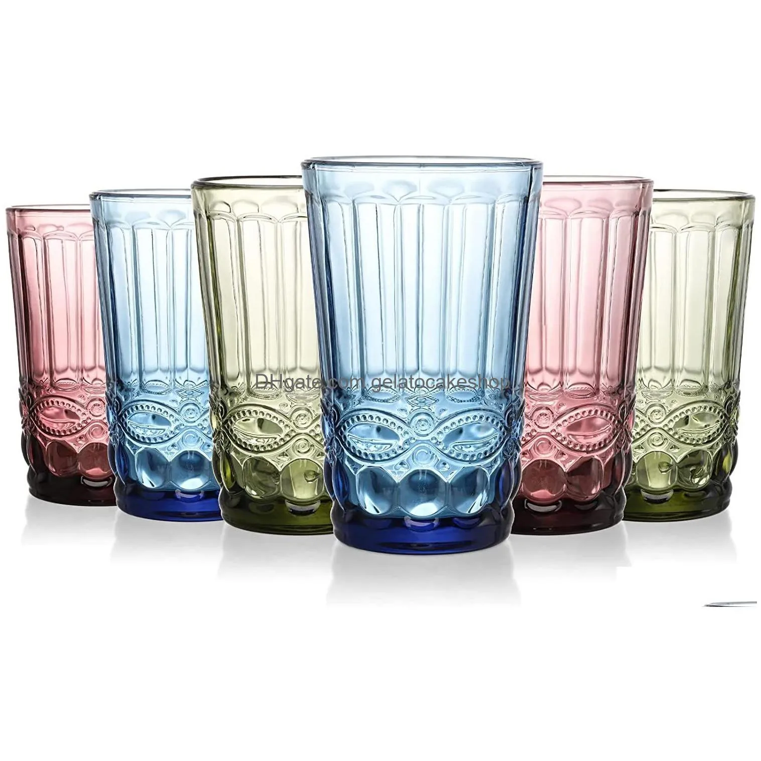 retro heat resistant water cup colorful glass embossed wine cup creative whiskey tea straight drink mug charming cup