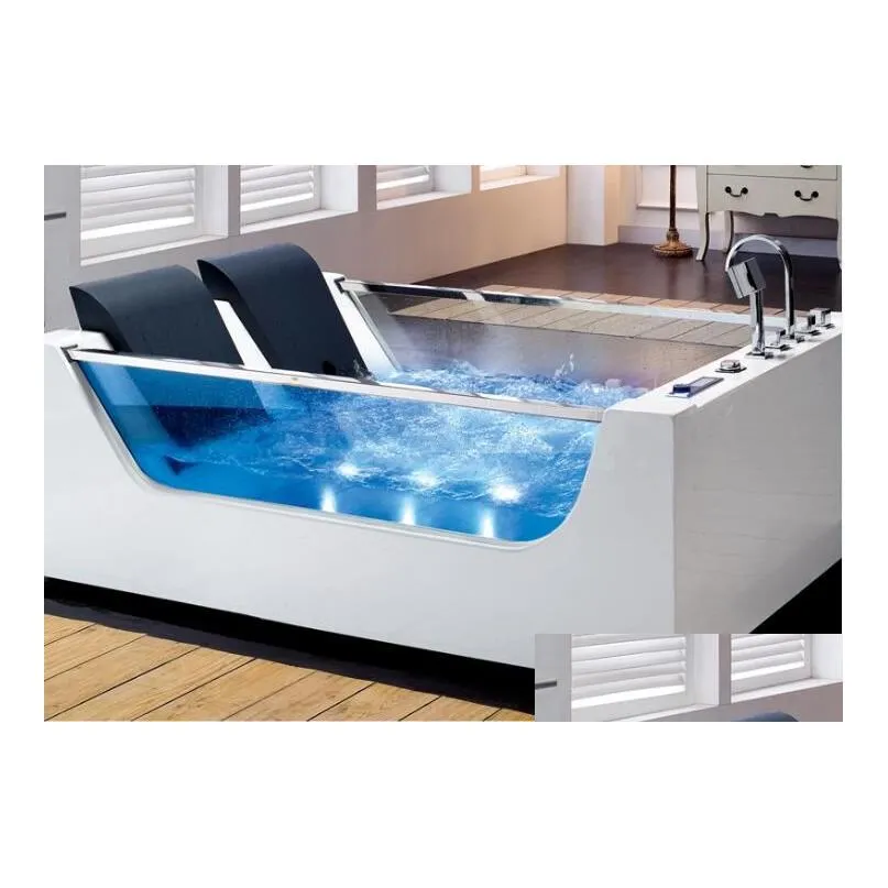 1800mm double glass standing tub fiberglass  bathtub acrylic hydromassage surfing colourful led light bubble tub ns3027