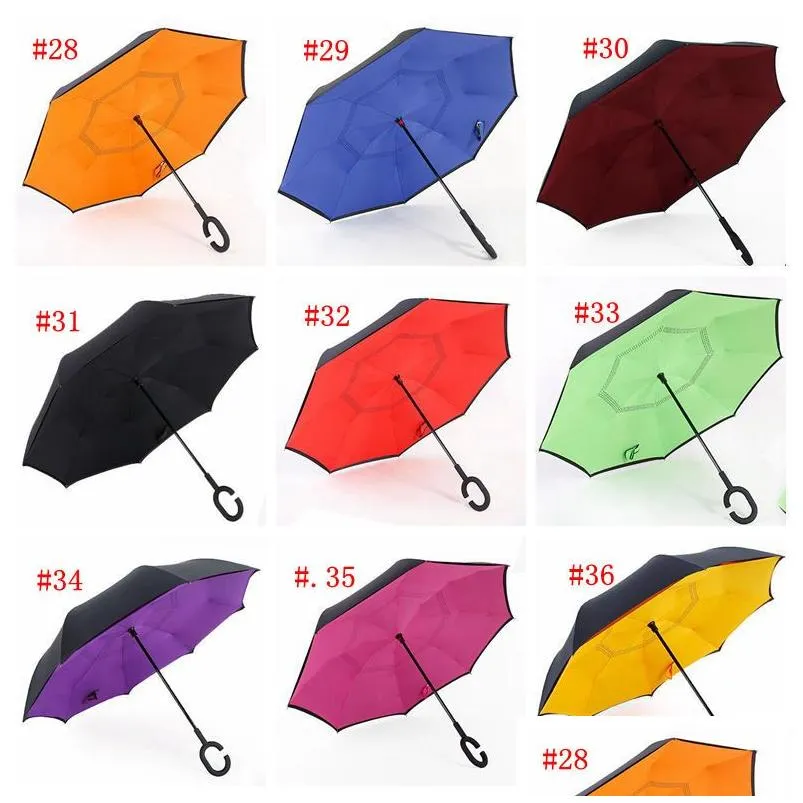 Umbrellas Creative Inverted Umbrella Sun Rain Longhandled Umbrellas Reverse Windproof Double Layer Chuva Chook Hands Sf96Zwl8786920 Dr Otd43
