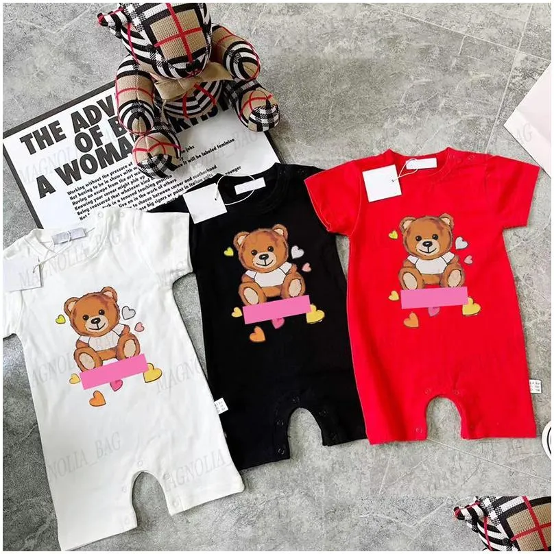 babies rompers casual suit bear letter colourful short sleeve jumpsuit summer 100% cotton baby brand bodysuit newborn soft onesie