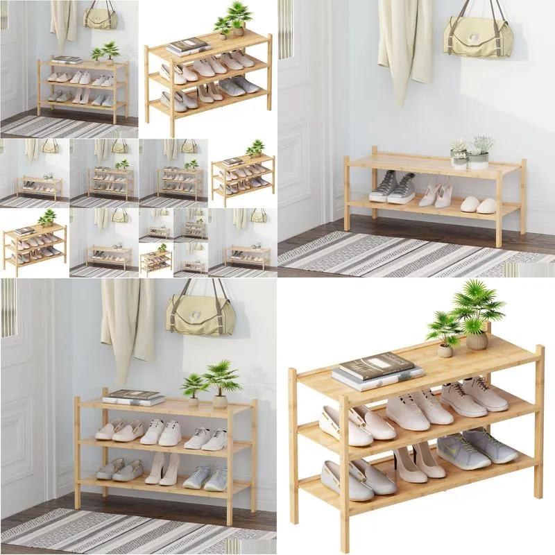 Living Room Furniture Fibogollo Shoe Rack 2-Tier Bamboo Stackable Shelf Small Shoes For Closet Drop Delivery Home Garden Furniture Hom Ot0Bc