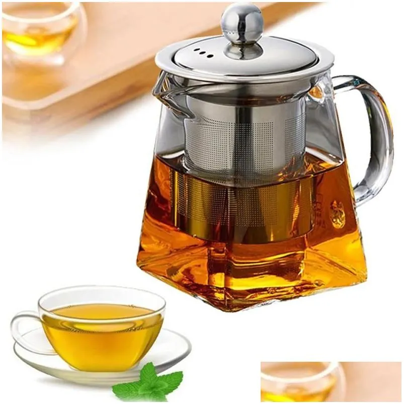 heat resistant glass teapot with stainless steel tea infuser filter flower tea kettle kung fu tea set puer oolong teapot sale