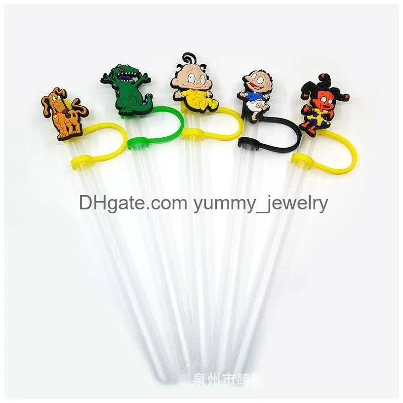 anime tv movie film silicone straw toppers accessories cover charms reusable splash proof drinking dust plug decorative 8mm straw party