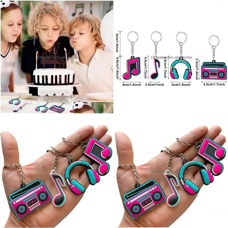 party decoration 12 pieces music favors 80s decorations silicone keychain musical note roll themed supplies radio earphone shaped