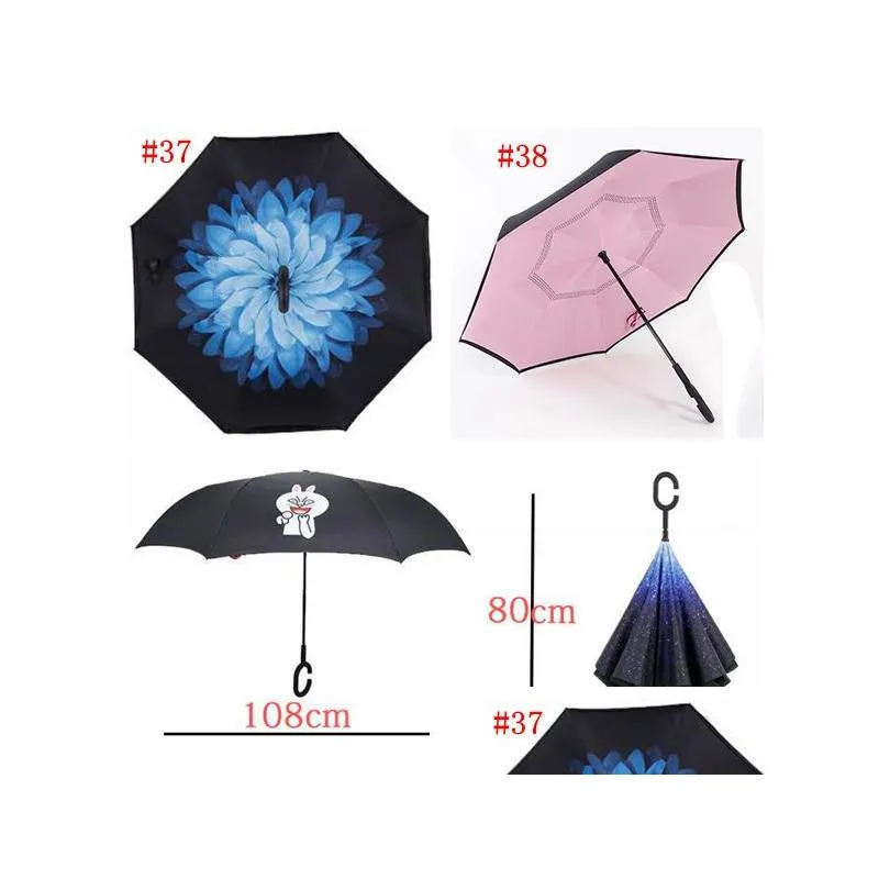 Umbrellas Creative Inverted Umbrella Sun Rain Longhandled Umbrellas Reverse Windproof Double Layer Chuva Chook Hands Sf96Zwl8786920 Dr Otd43