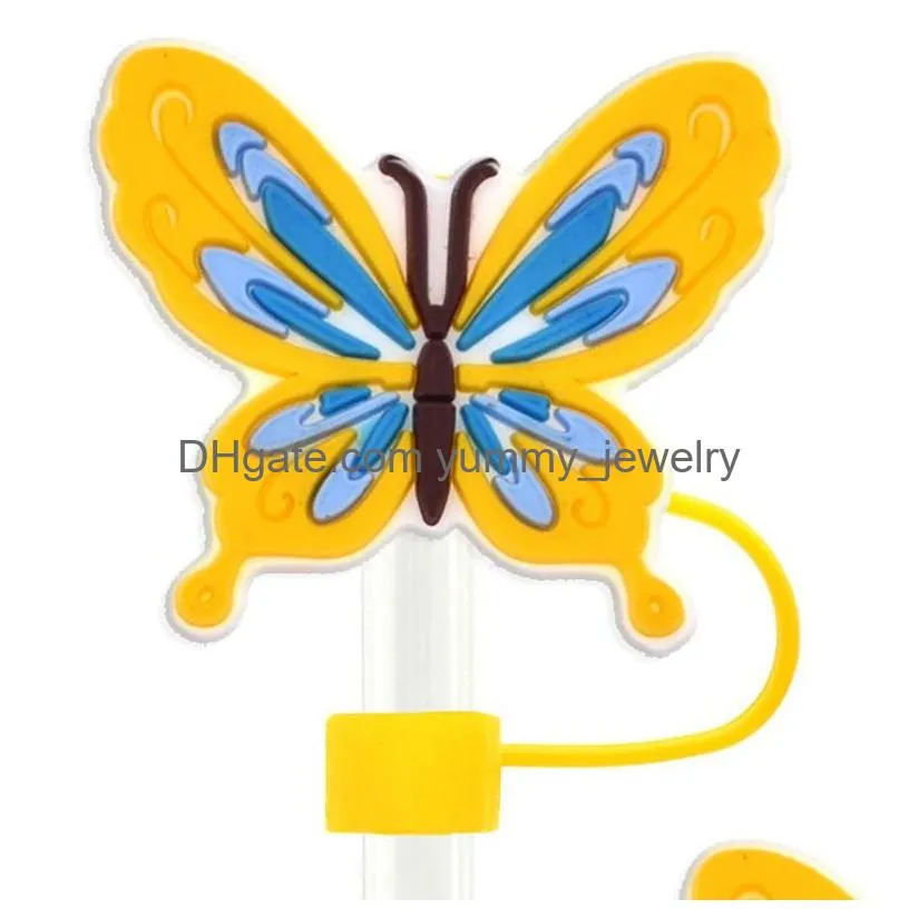 colorful butterfly silicone straw toppers accessories cover charms reusable splash proof drinking dust plug decorative 8mm/10mm straw