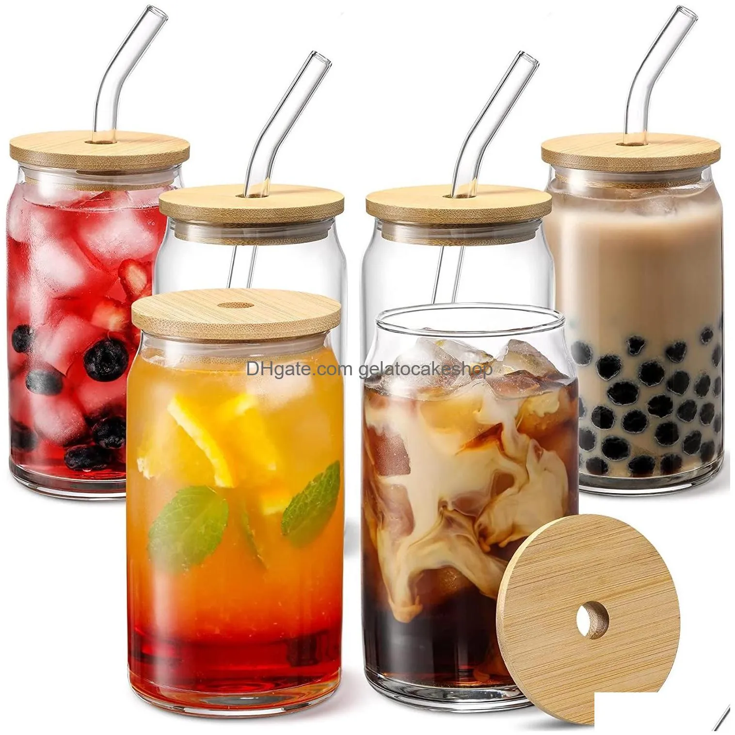 creative can shape tea juice milk glass cup with bamboo lid coffee mug glass drink cup high borosilicate glass drinkware durable