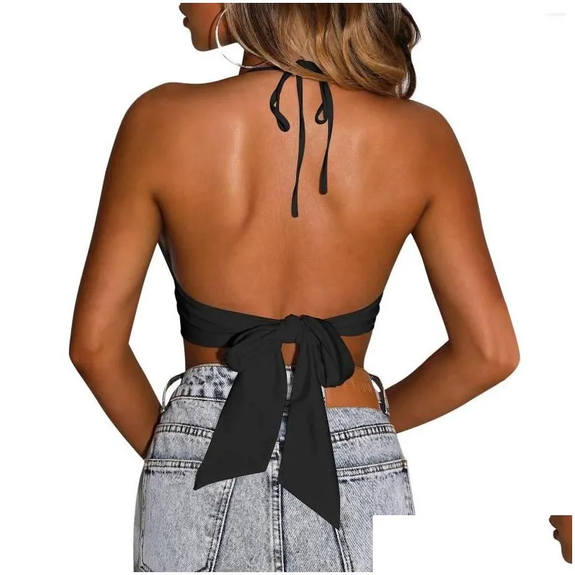 Women`S Tanks & Camis Womens Tanks Women Y Summer Sleeveless Halter Deep V Neck Crop Top Tie Up Backless Cami Camisole High Cut Drop D Otxyy