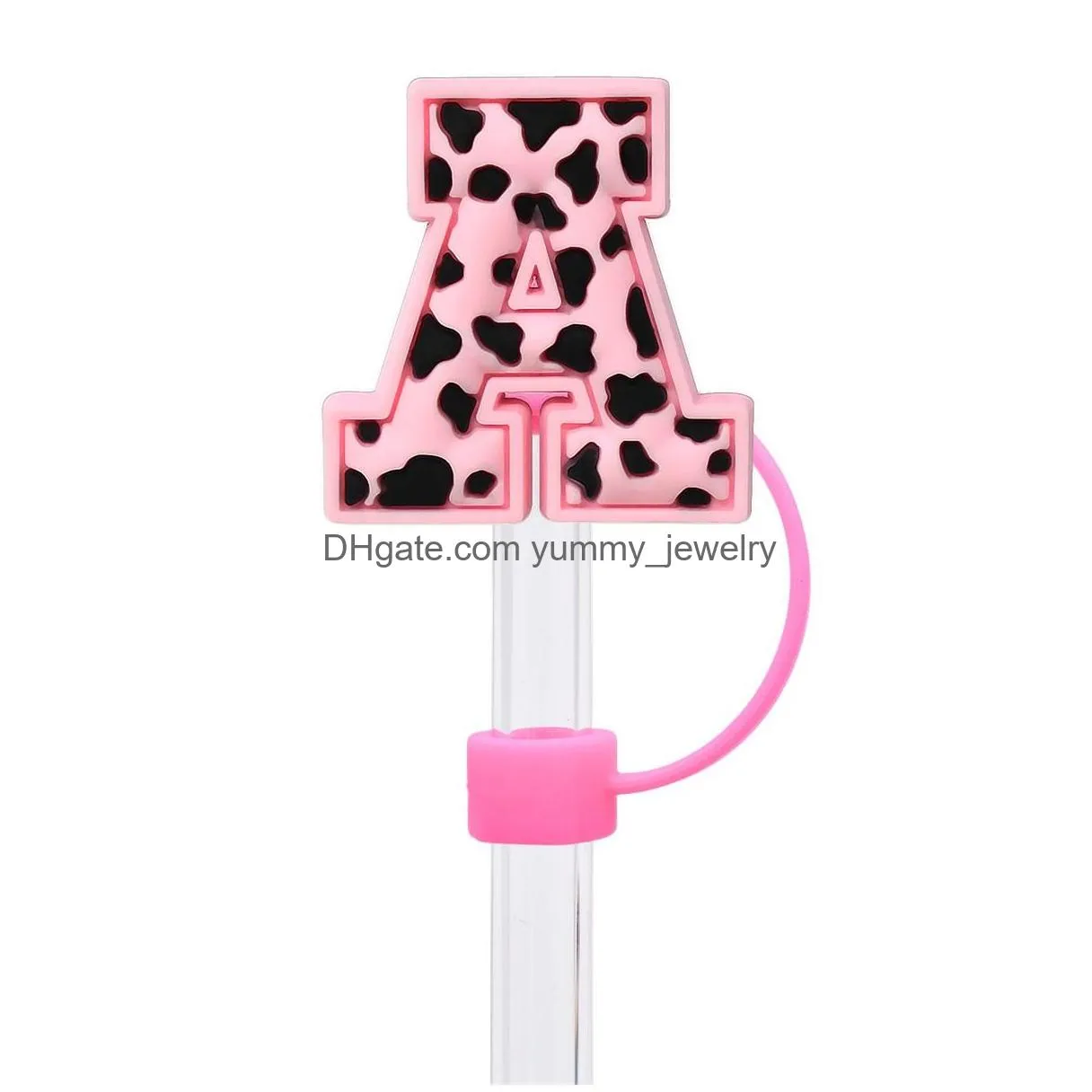 36colors baby girl leopard alphabets silicone straw toppers accessories cover charms reusable splash proof drinking dust plug decorative 8mm/10mmstraw