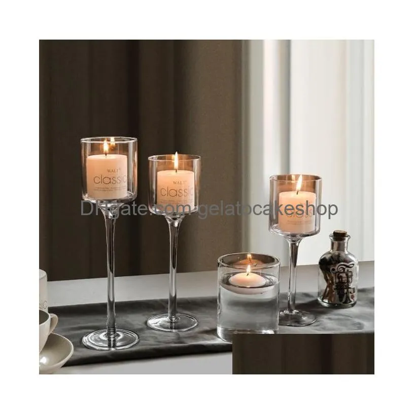 romantic glass candle holders simple wedding decorations elegant ideal dinner candle holders bar cup party table candlesticks