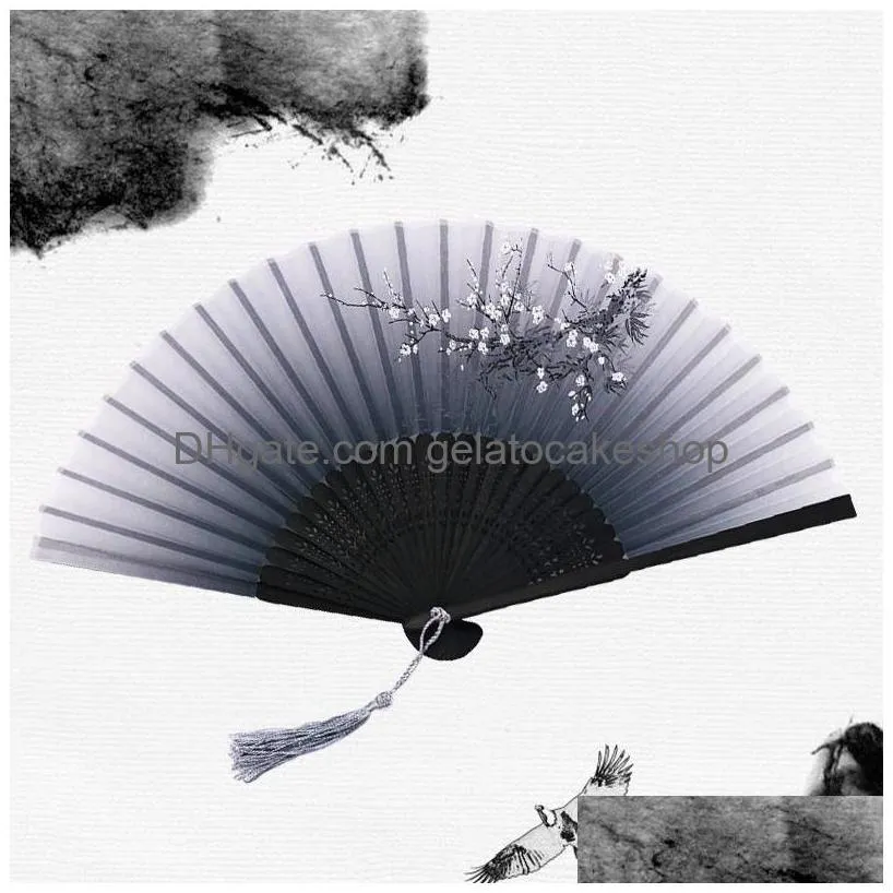 vintage style silk folding fan chinese japanese bamboo folding fan home decoration ornaments dance hand fan art craft