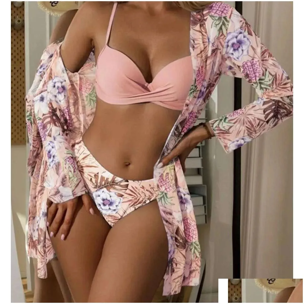 Women`S Swimwear 2024 New Point Three Piece Overer Long Sleeve Split Bikini Swimming Drop Delivery Apparel Women`S Clothing Ot6Rk