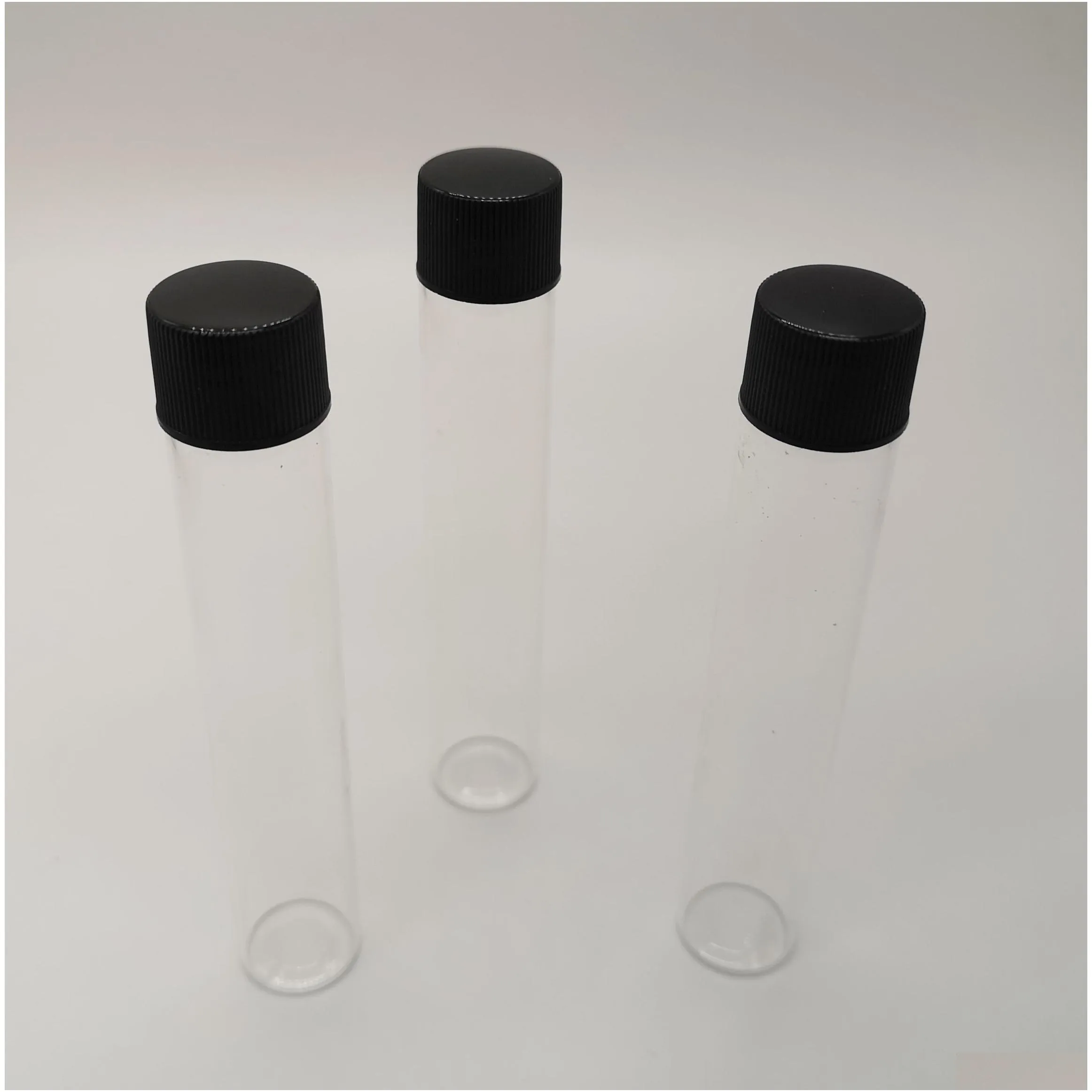 wholesale glass tubes packaging 115x20mm with screw black cap plastic lids 30g tubes could custom labels