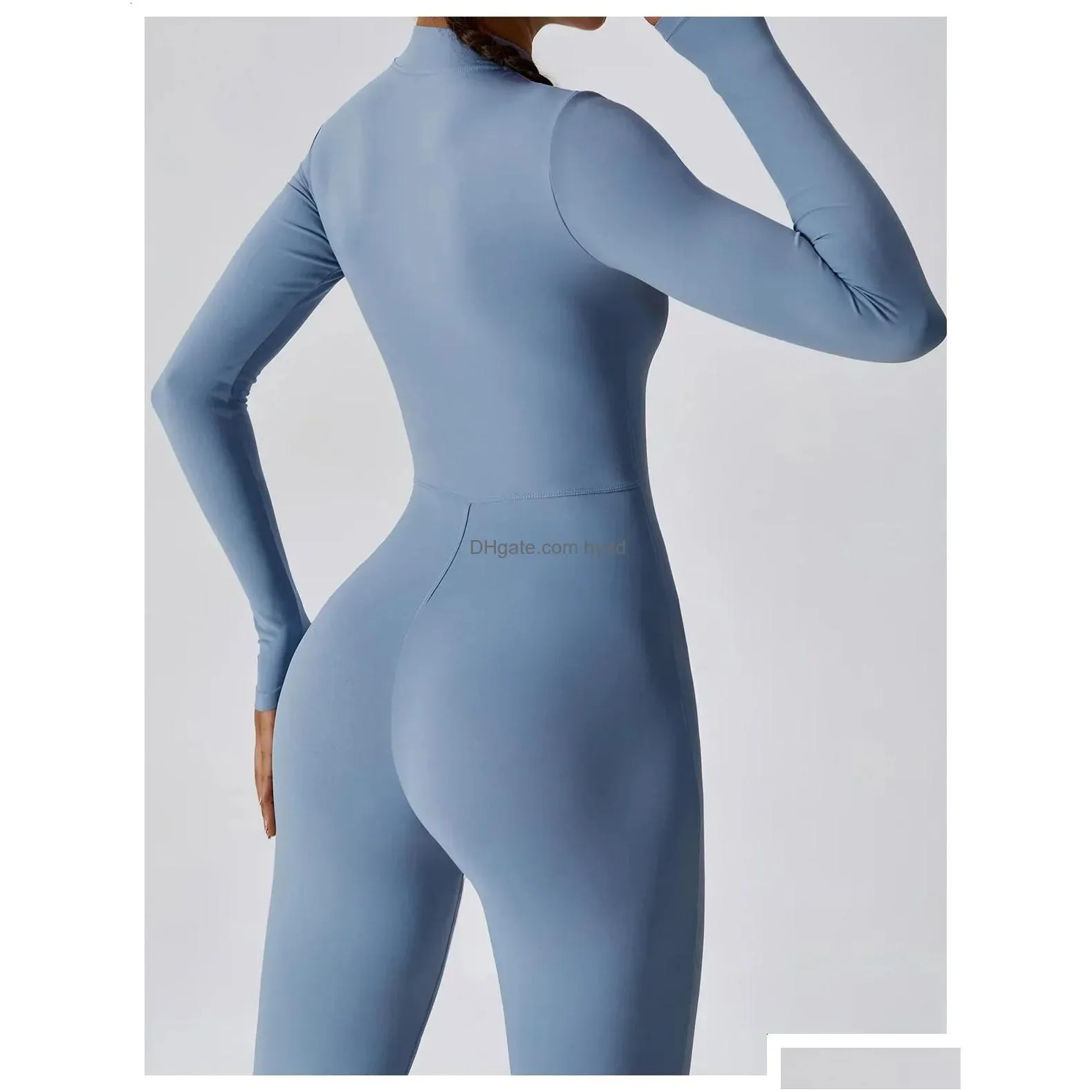 yoga jumpsuit women seamless sports zipper jumpsuit set gym long sleeve fitness suit elastic gym workout bodysuit athletic wear 240123