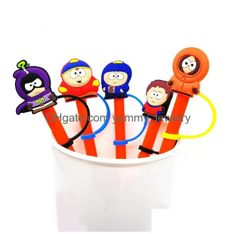 southpark members silicone straw toppers accessories cover charms reusable splash proof drinking dust plug decorative 8mm straw party
