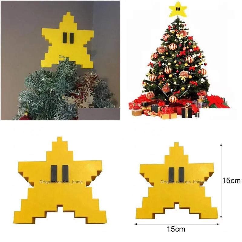 christmas decorations cute yellow pixel starfish tree topper plastic pendant party decoration cartoon xmas supplies