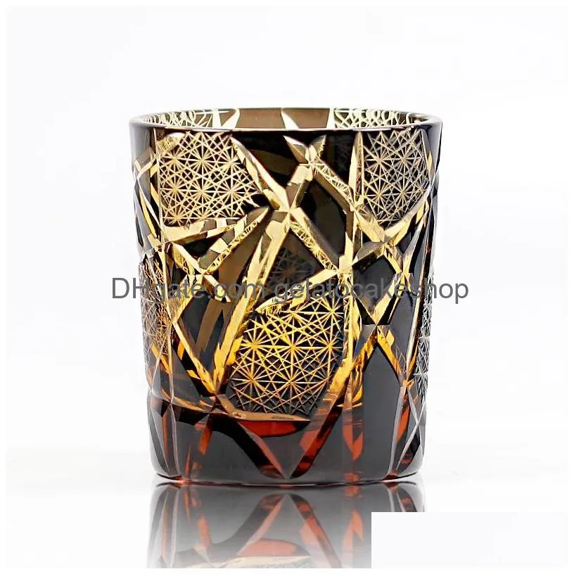 amber black lightning edo kiriko whiskey glass crystal japanese royal wine cups engraved  brandy tumbler cognac snifter