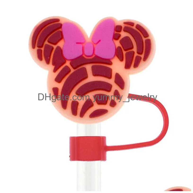 childhood mouse cats bow silicone straw toppers accessories cover charms reusable splash proof drinking dust plug decorative 8mm/10mm straw