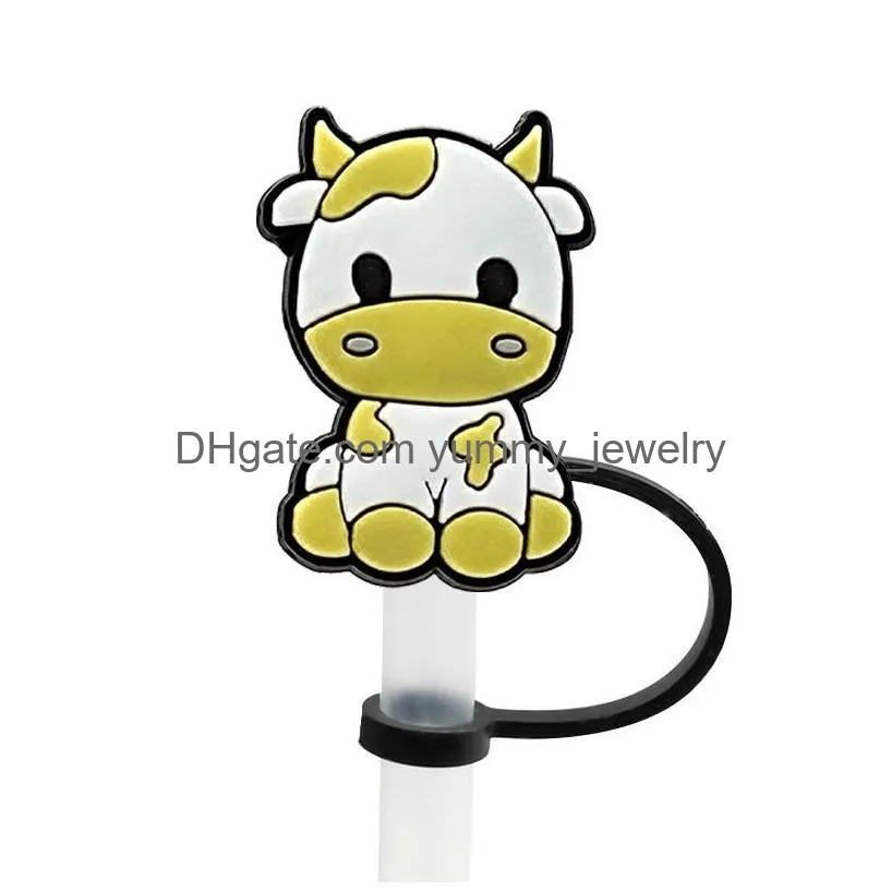 13 colors milk cow silicone straw toppers accessories cover charms reusable splash proof drinking dust plug decorative 8mm straw party
