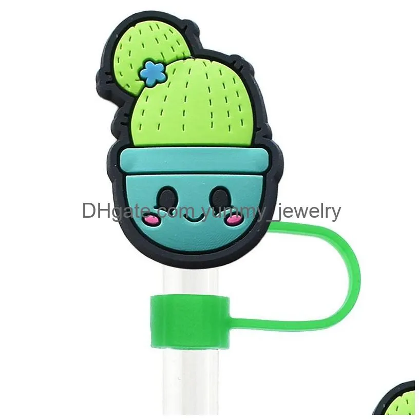 cactus plants silicone straw toppers accessories cover charms reusable splash proof drinking dust plug decorative 8mm/10mm straw party