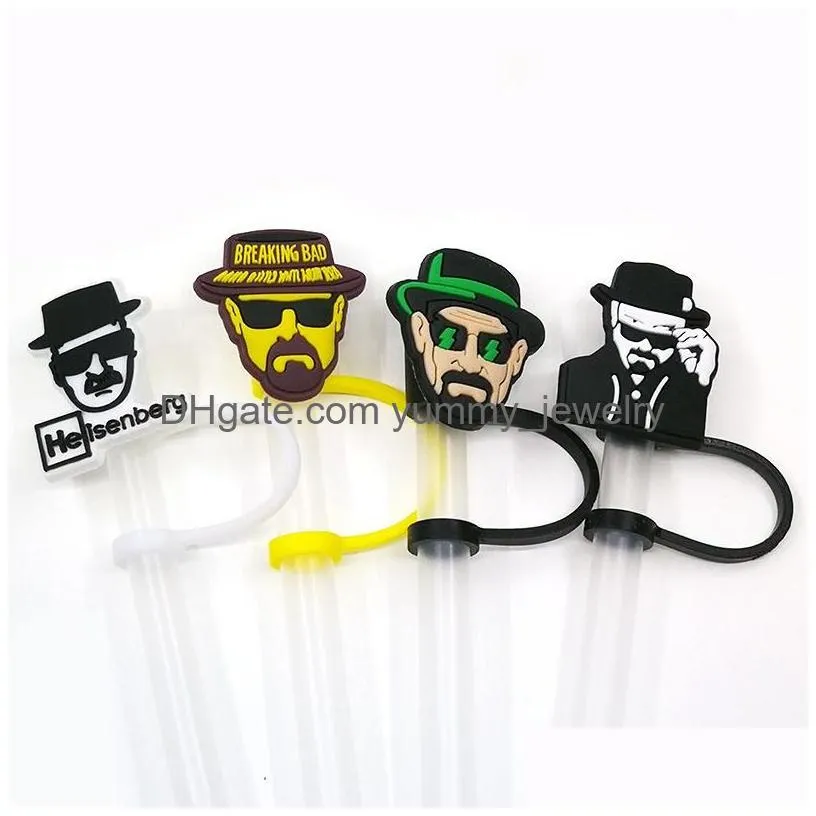movie breaking bad silicone straw toppers accessories cover charms reusable splash proof drinking dust plug decorative 8mm straw party