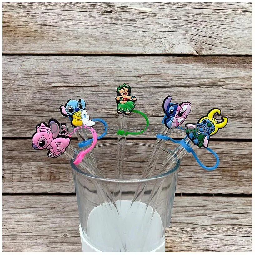 27colors baby girl blue elf cartoon silicone straw toppers accessories cover charms reusable splash proof drinking dust plug decorative 8mm straw