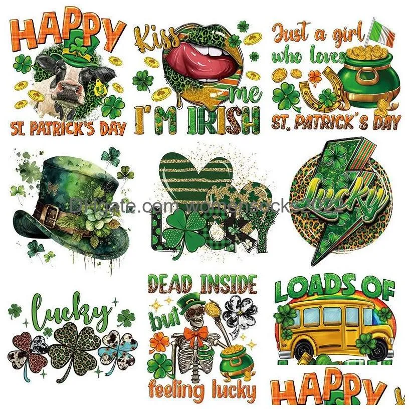 st. patricks day iron on transferses decals clover appliques kiss me iron on decals for t-shirts press thermal sticker diy clothes bag pillow
