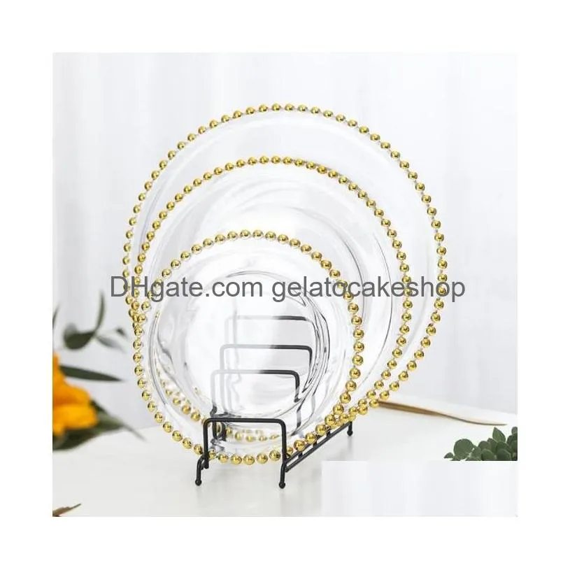 european-style crystal glass plate round gold beads western plate household fruit salad plate wedding beads plate tableware