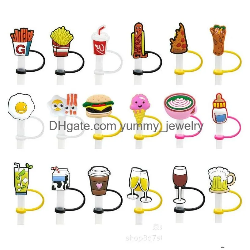 17colors summer drink fast food coffee silicone straw toppers accessories cover charms reusable splash proof drinking dust plug decorative 8mm straw