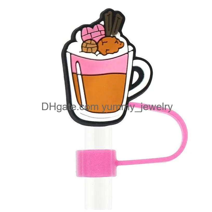 girls sweet milk tea animals silicone straw toppers accessories cover charms reusable splash proof drinking dust plug decorative 8mm/10mm straw