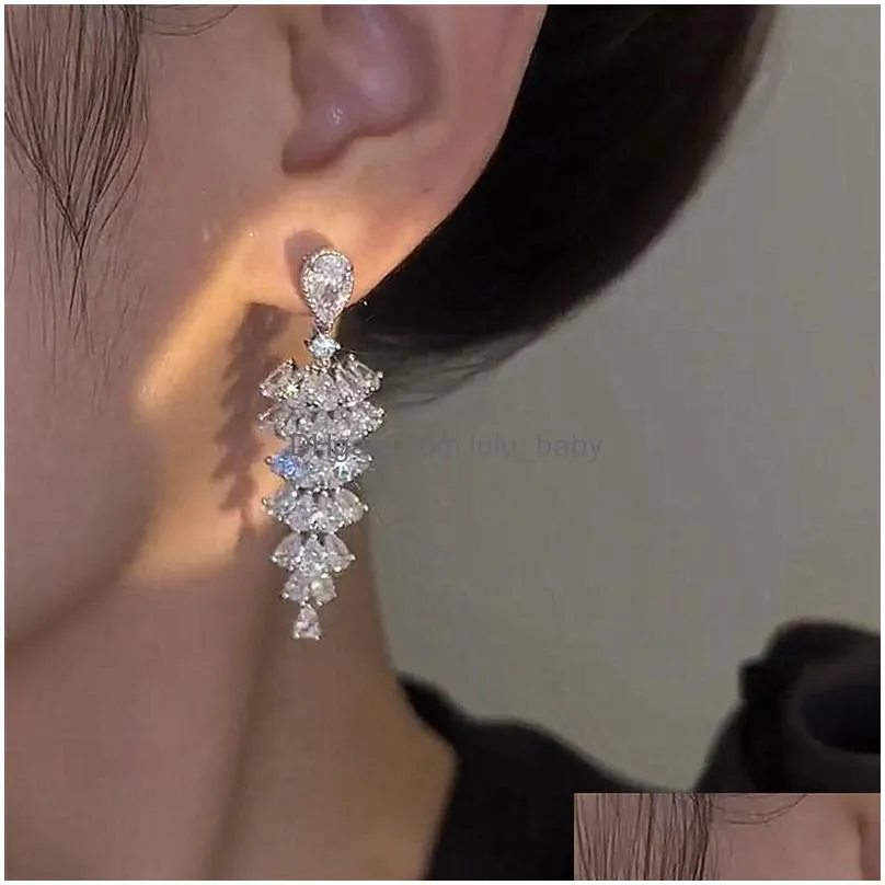stunning choucong dangle earrings luxury jewelry 925 sterling silver pear cut white 5a cubic zircon party women handmade tassels drop earring for lover
