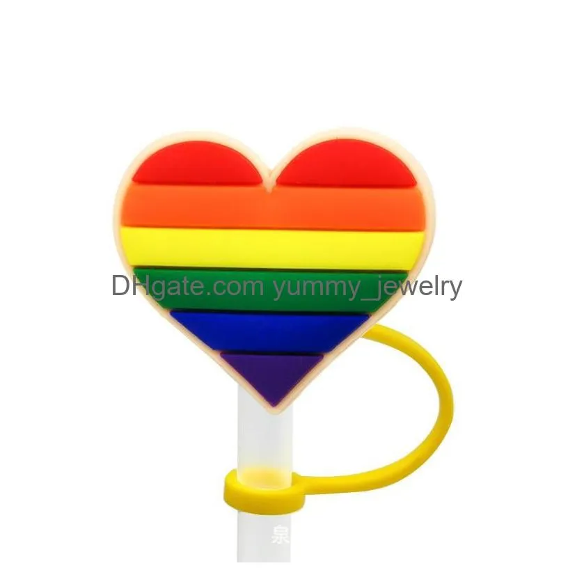 lgbt rainbow silicone straw toppers accessories cover charms reusable splash proof drinking dust plug decorative 8mm straw party